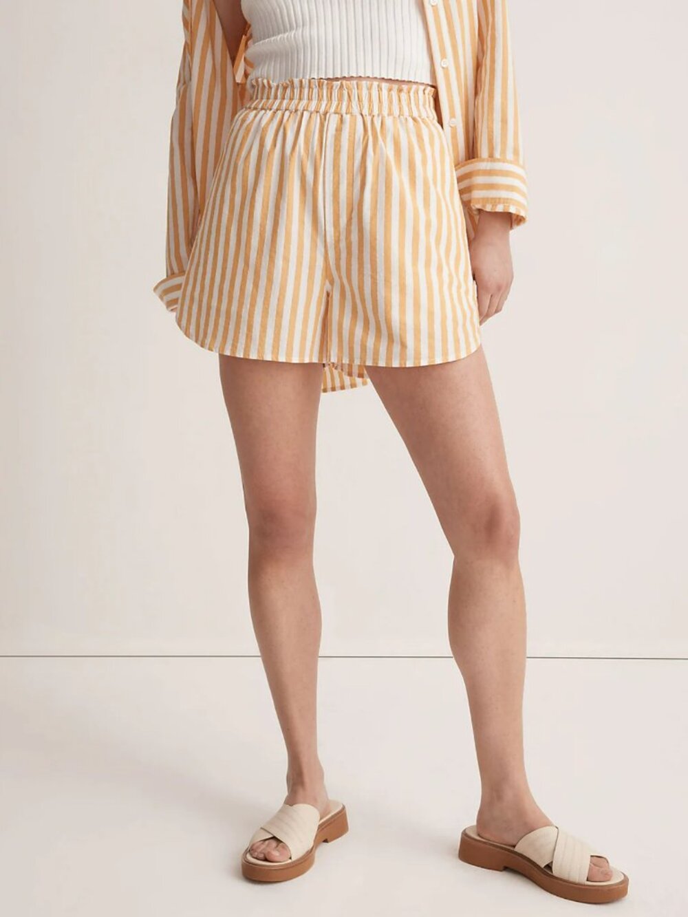 Madewell Pull-On Shorts White Yellow Stripe Size L Large